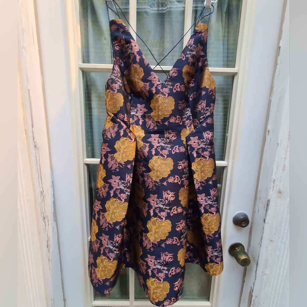 Topshop Mini Cocktail Dress Navy Gold Flounce